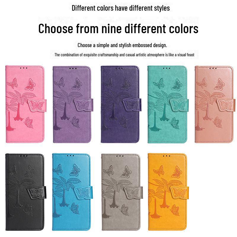 Чехол-книжка из кожи с тиснением «Бабочка» для ZTE Blade A54