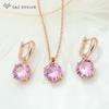 Fashion Classic Big Round Cubic Zirconia Drop Earrings Jewelry Sets For Women Wedding Rose Gold Color Pendant Necklace