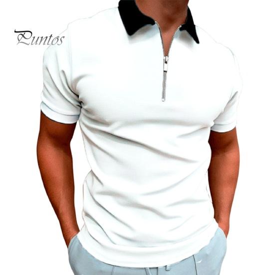 Мужская футболка с воротником-молнией, однотонная, с коротким рукавом и лацканами, повседневная, облегающая, летняя, для улицы, отпуска, работы, спорта