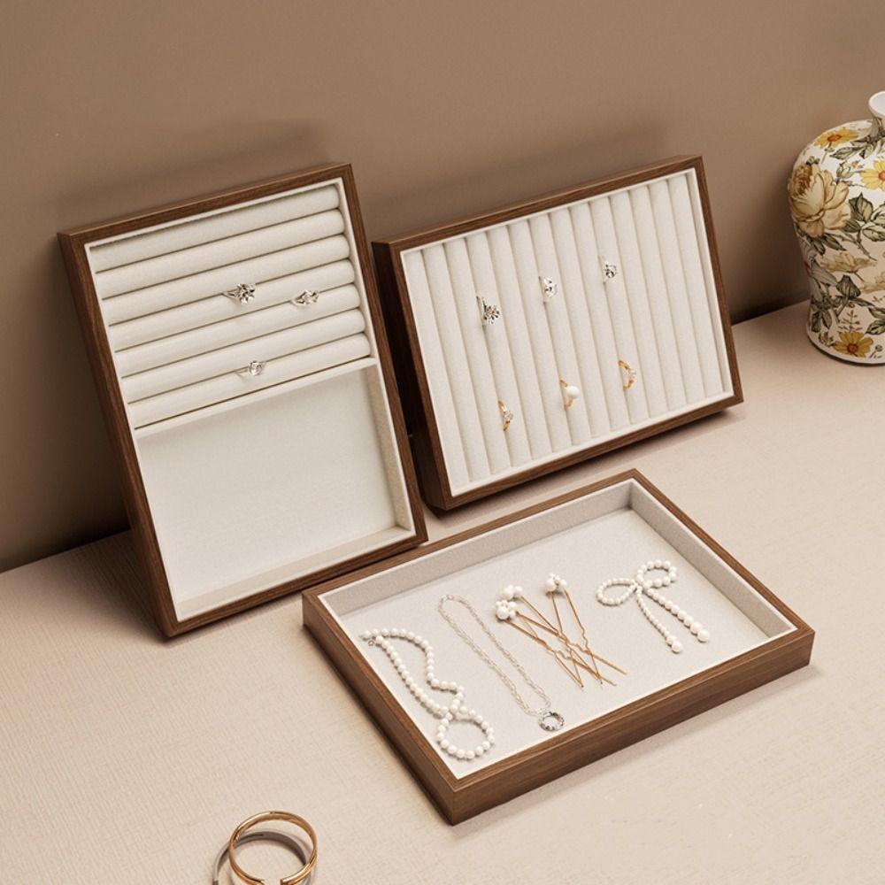 28 Grids Ring Earring Holder Velvet Jewelry Display Tray Convenient Wood Rings Tray Store