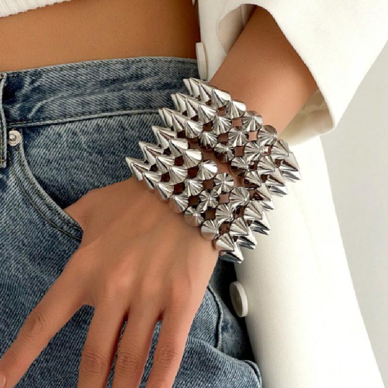 2 шт. Браслет с шипами-заклепками в панк-стиле, Унисекс, серебристого цвета, дерзкий браслет-манжета с заклепками для повседневной носки, вечеринок, музыкальных фестивалей