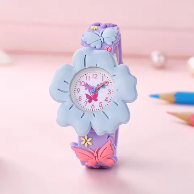 New Children's Flower Butterfly Cartoon Watch 3D Pattern PVC Soft Adhesive Skin friendly Children's Learning Watch