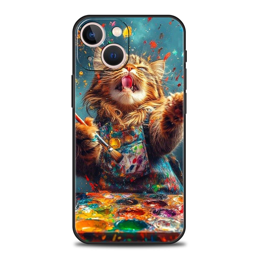 Милый Чехол-Крышка для Телефона с Кошкой для iPhone 17 16 15 14 13 12 Pro Max 11 Pro Max 17 AIR Plus Ударопрочный Мягкий ТПУ Корпус Fundas Capas Сумка