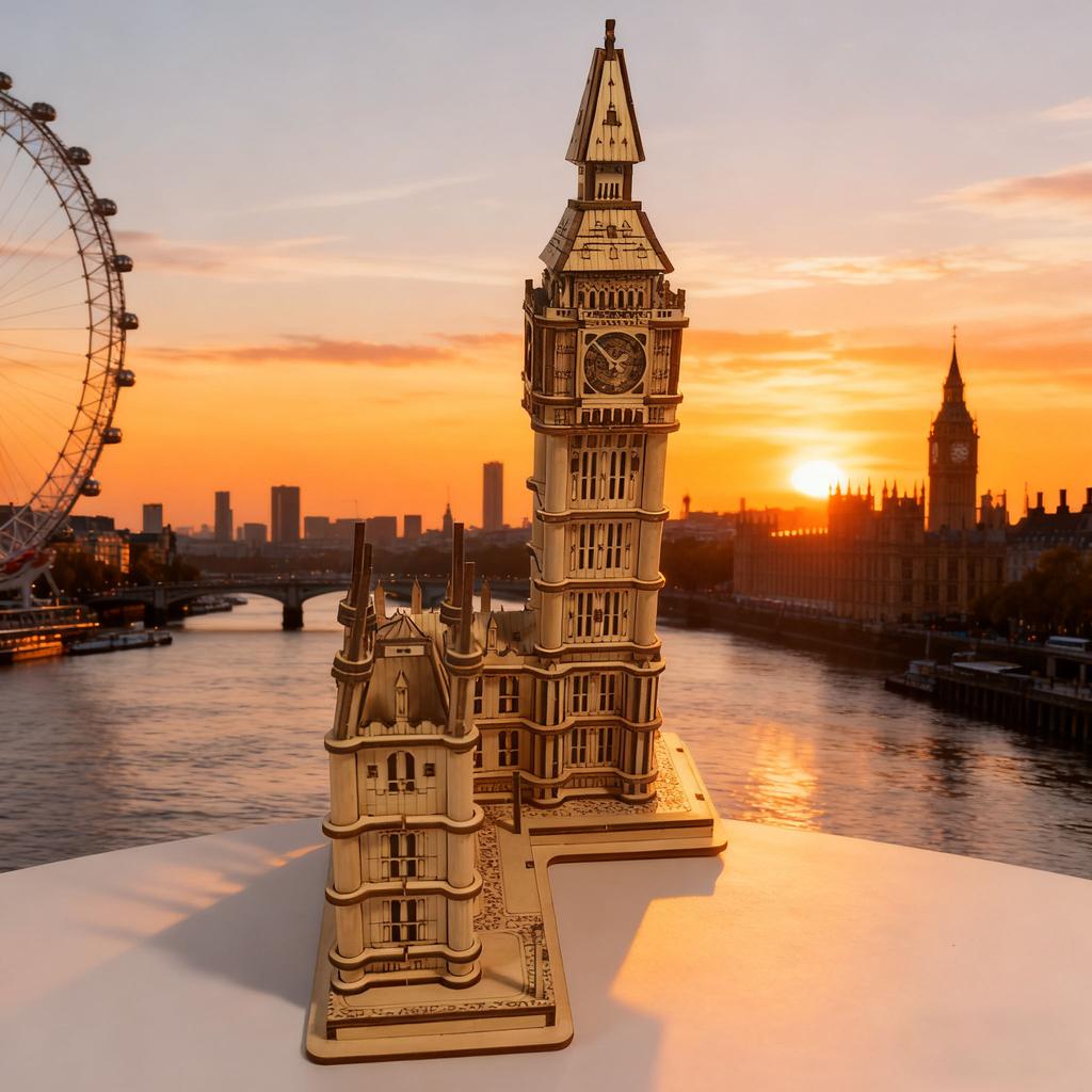 DIY Wooden Big Ben Model Kit 3D Puzzle Construction Fun Set Wooden Building Blocks Educational Birthday Gift Festive Gift