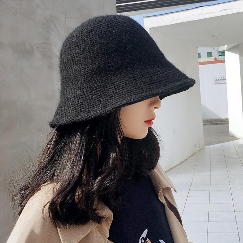 Fashion Women Winter Knitted Thicken Autumn Bucket Hat Warm Hats Felt Wool Hat Fishing Cap