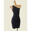 French Style Design One Shoulder Silm Bodycon Dress Black Sexy Knitting Small Dress Export Short Skirt