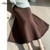 Корейская мода, осенне-зимняя женская юбка-миди с высокой талией, серая, черная, абрикосовая, кофейная, толстая теплая юбка, элегантная женская юбка с кисточками, женские юбки