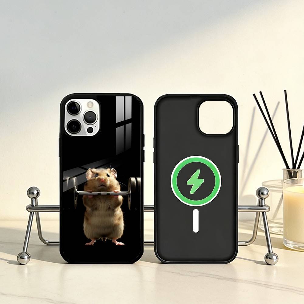Cute Gym Hamster Phone Case For iPhone17,16,15,14,13,12,11 Plus,Pro Max Magnetic For Magsafe Wireless Charging