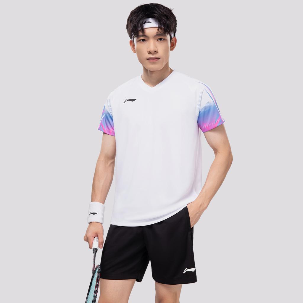 Li-Ning Быстросохнущая дышащая спортивная футболка с коротким рукавом и шорты для бега, бадминтона, тренировок. Повседневный спортивный комплект. Унисекс. AATV081-2