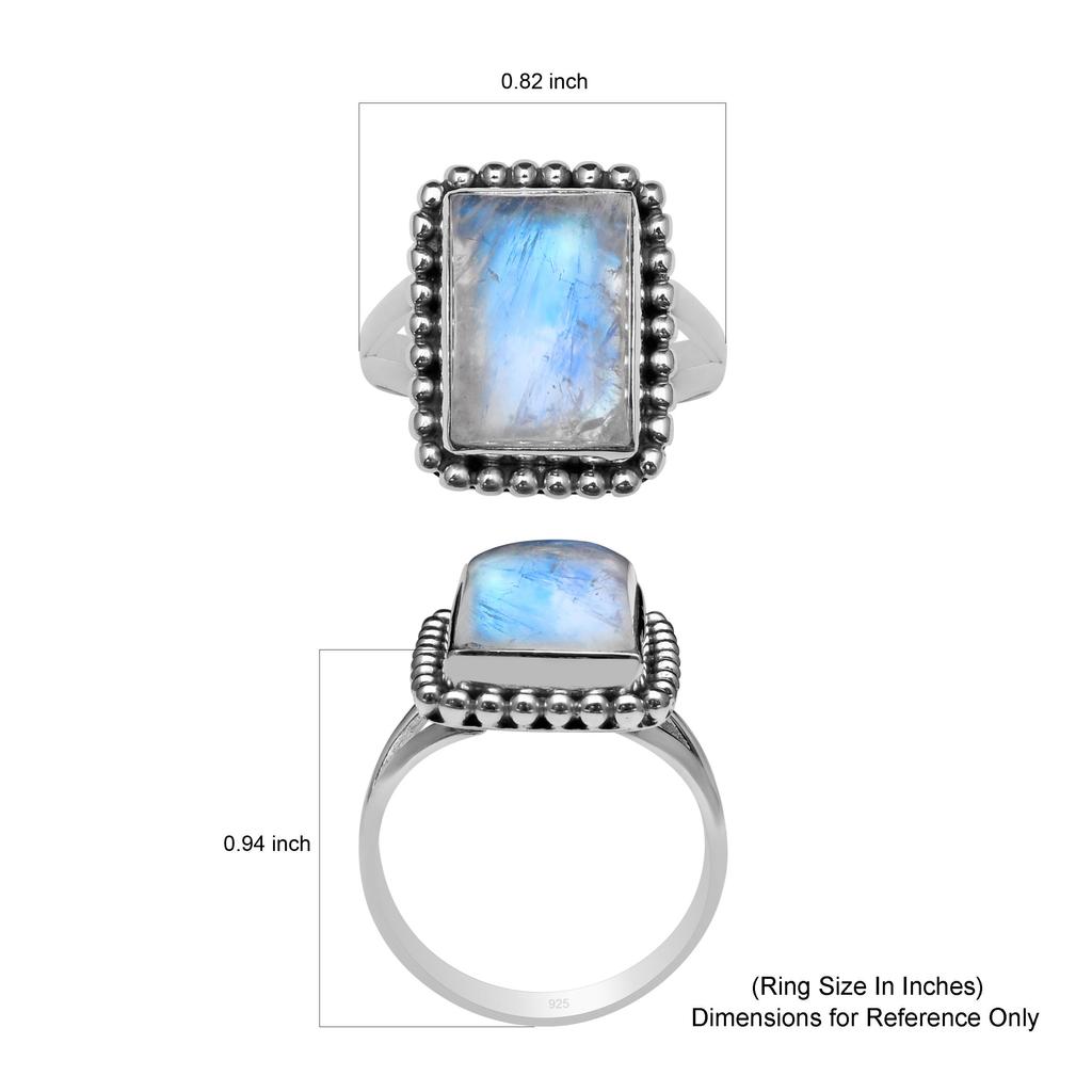 Кольцо из натурального радужного лунного камня из стерлингового серебра 925 пробы с разделенным хвостовиком и бисером для женщин и девочек