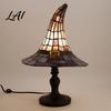Office Decorative Lamp Stained Glass Witch Hat Lamp USB Powered Resin Night