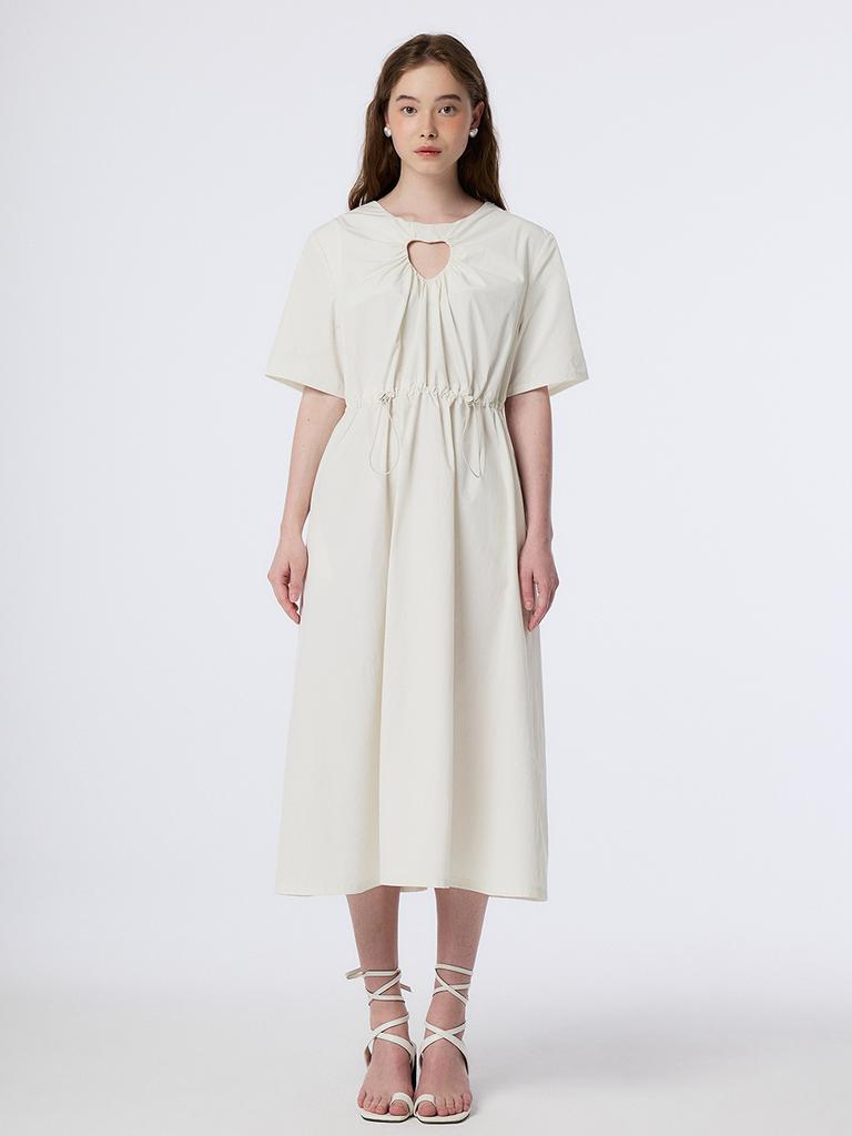 The Studio K Cut-Out Heart Shirring Dress (Cream)
