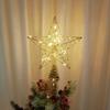 LED Star Christmas Tree Topper Glitter Gold Metal Star Light Ornament Battery Powered