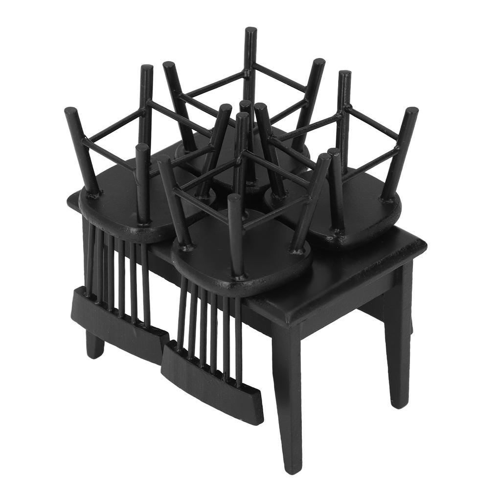 1:12 Dollhouse Table Chair Set Black Wooden Miniature Furniture Accessories for Dining Room Scene