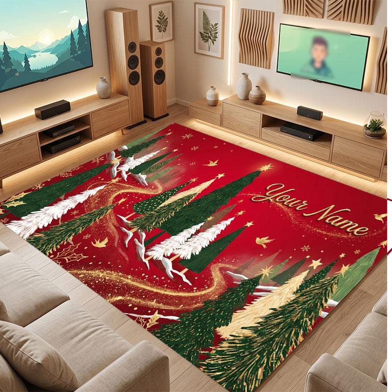 Mushroom Forest Theme Crystal Velvet Floor Rug Personalized Custom Name Text Warm Carpet Home Decoration
