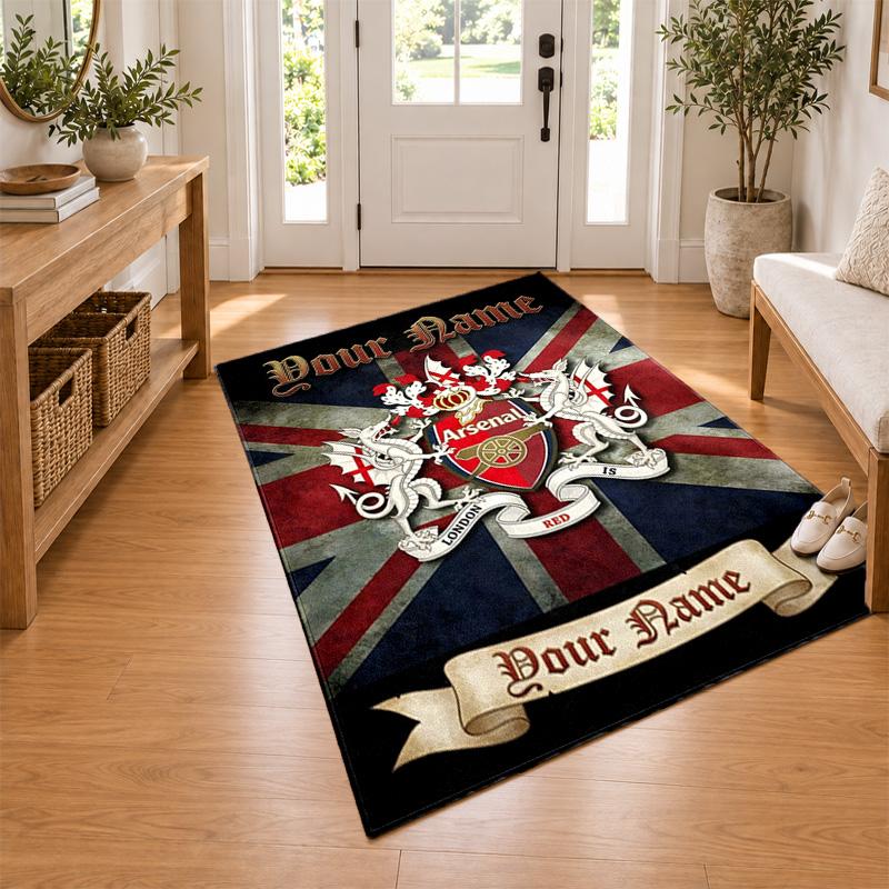 Arsenal F.C. Custom Name Personalized Rug Non‑Slip Doormat Floor Carpet Housewarming Birthday Gift for Family Friends