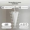 Coat Hanger 360° Rotatable V Shaped Structure Rack with 12-Hook Large Capacity Space-Saving Vertical Hook for Clothes Scarves Belts