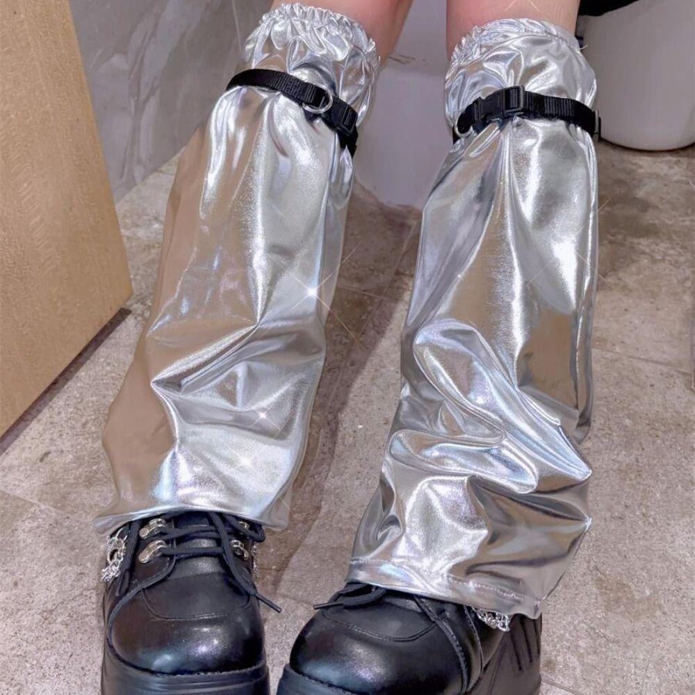 Харадзюку Гетры из ПУ с ремешками на пряжках, Чехлы для ног, Креативный подарок, Металлические серебристые подвязки для ног