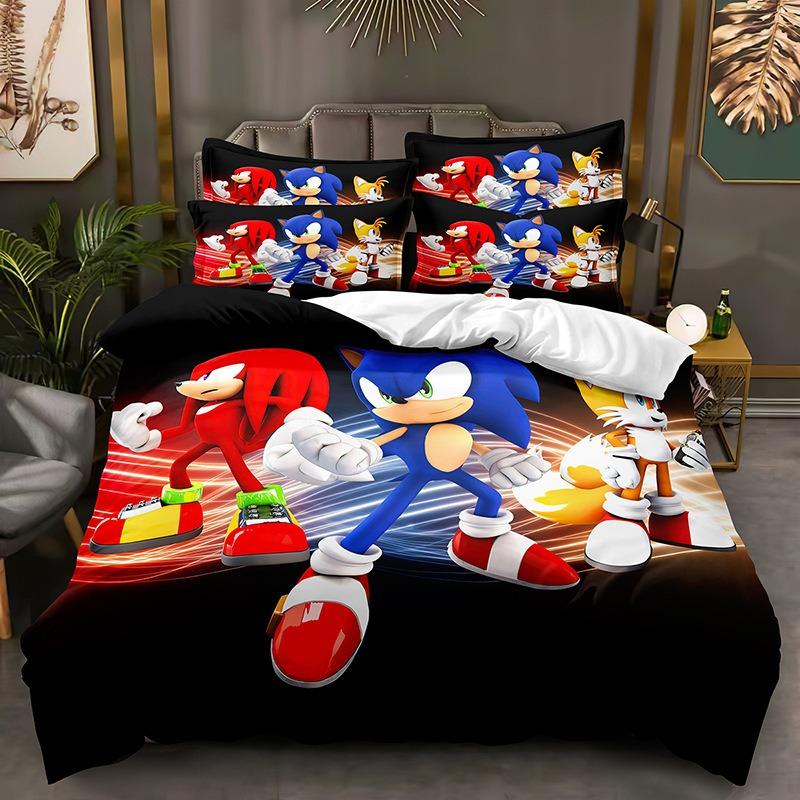 Anime S-Sonic Bedding Set Cartoons Hedgehogs Duvet Cover Pillowcase 3D Printed Quilt cover For children Adult boys and girls