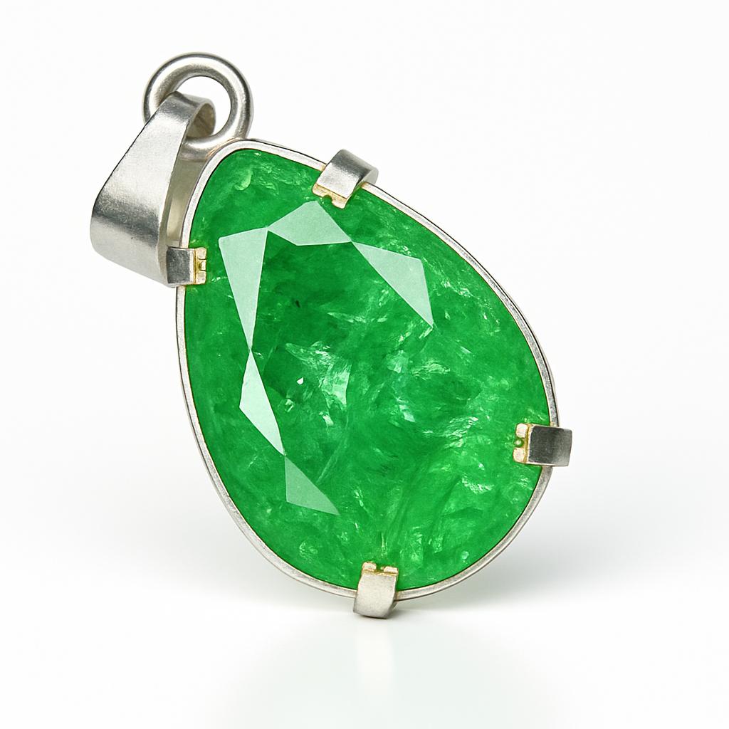 41 Карат Натуральный Изумруд 925 Пробы Стерлинговое Серебро СЕРТИФИЦИРОВАННЫЙ Красивый Подвеска Грушевидной Формы AI-119-NS