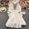 Women's Long Sleeve Round Neck Boho Dress Ethnic Long Embroidered Cotton Seaside Vacation Dresses
