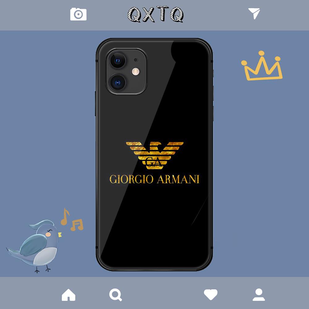 Чехол с логотипом итальянского бренда Armani для iPhone Samsung Galaxy Redmi Note S 17 16 15 14 13 20 24 25 54 Pro Max Ultra Fe с покрытием из закаленного стекла
