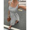 Women Casual Fashion Square Neck Sleeveless Color Block Striped High Waist Long Dress