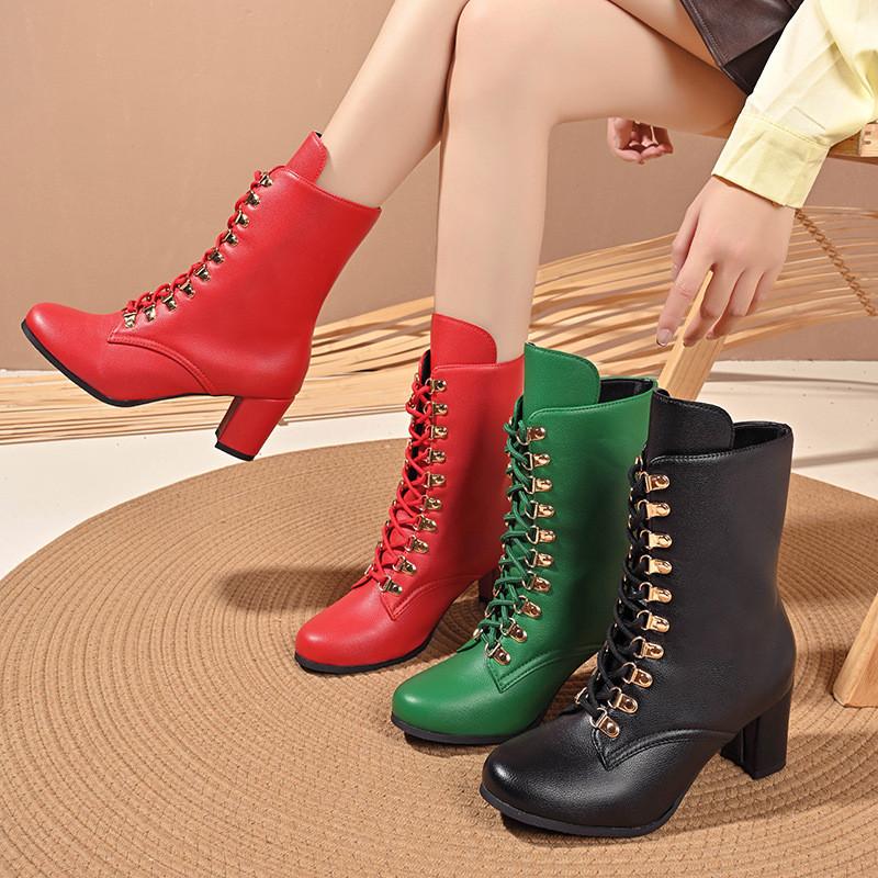 Stylish Women's Short Martin Boots With Rivets And Lace-up Design For Fall And Winter