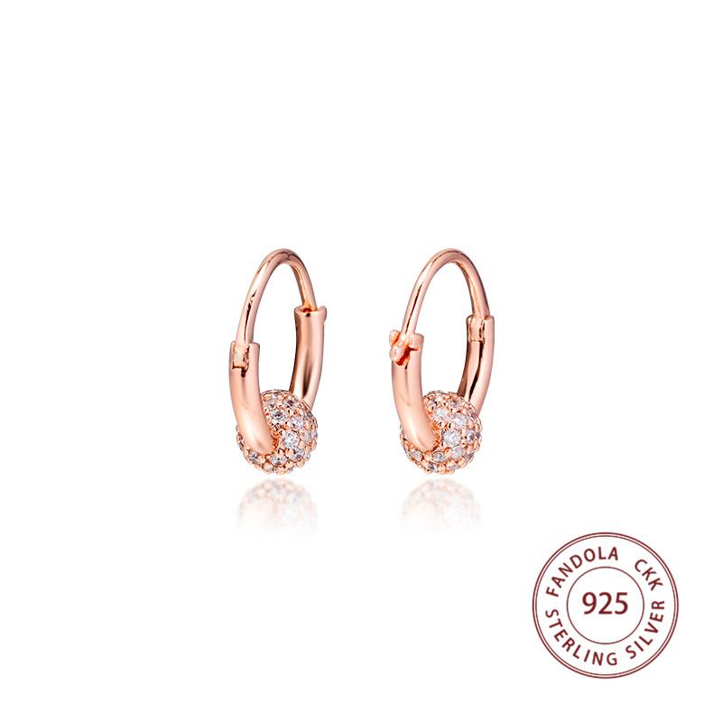 Genuine 925 Sterling Silver Rose Pave Bead Hoop Earrings for Women Fashion Jewelry Silver 925 Wedding Earrings Pendientes