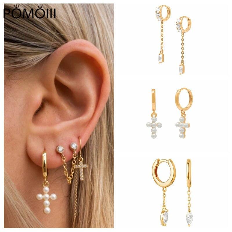 Серьги-кольца из стерлингового серебра S925 пробы с кристаллами и цирконами для женщин, серьги-кресты Pendientes Plata 925, ювелирные украшения в качестве подарка на вечеринку