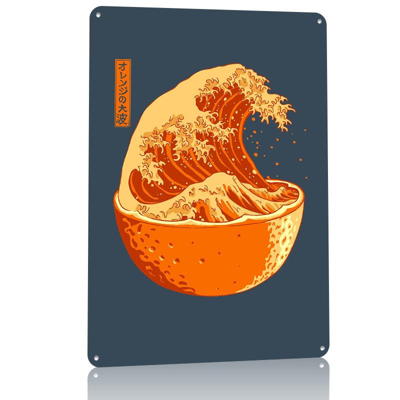 The Great Wave of Orange Personalized D Textured Metal Poster Wall Art Vintage Tin Signs for Home Decoration Gaming House Decor