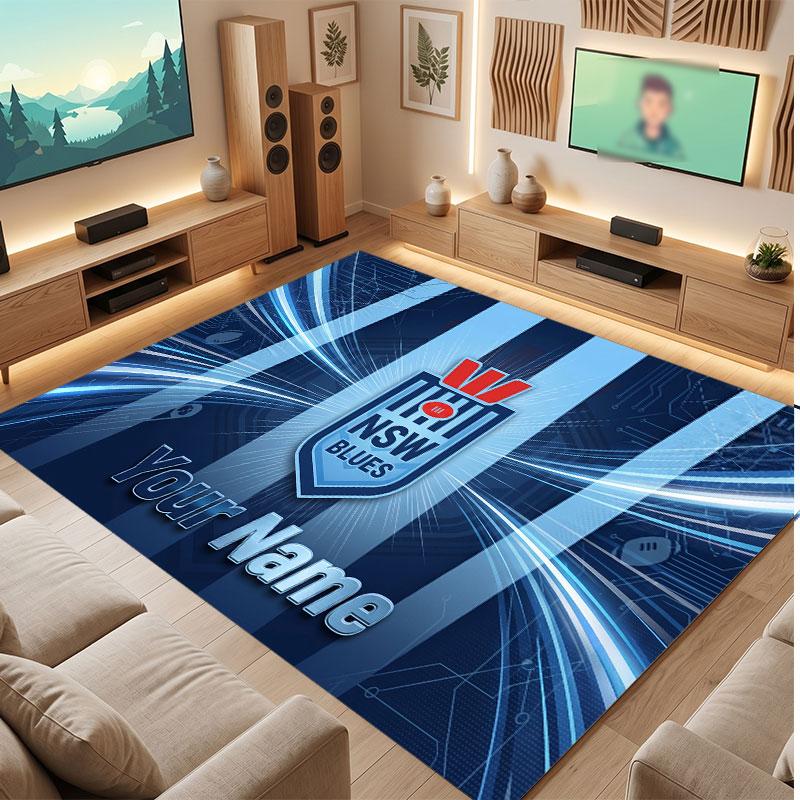 NSW Blues Personalized Crystal Velvet Carpet, Customized Name Text Soft Anti‑Slip Rug for Living Room Bedroom