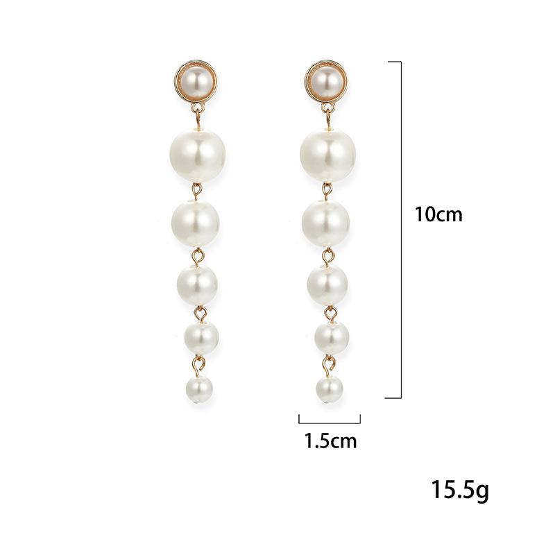 Trendy Elegant Created Big Simulated Pearl Long Earrings Pearls String Statement Drop Earrings For Women Wedding Party Gift