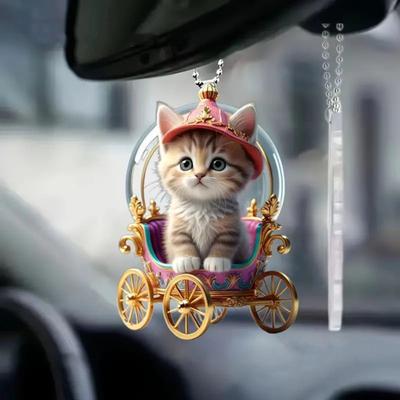 Подвеска для автомобиля в виде котенка, подвесное украшение, акриловое зеркало заднего вида, милый брелок для сумки с котом, аксессуары для салона автомобиля