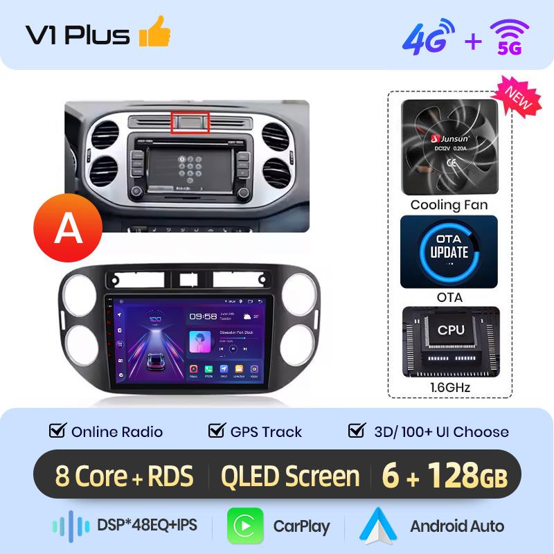 Junsun CarPlay Android Auto Car Radio for VW Volkswagen Tiguan 1 NF 2006-2016 GPS Intelligent Systems Multimed