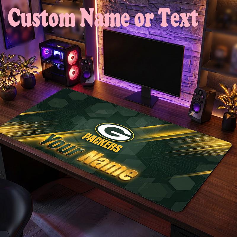 Green Bay Packers Customized Name Text Mouse Pad, Large Desk Mouse Mat Personalized Home Office Present
