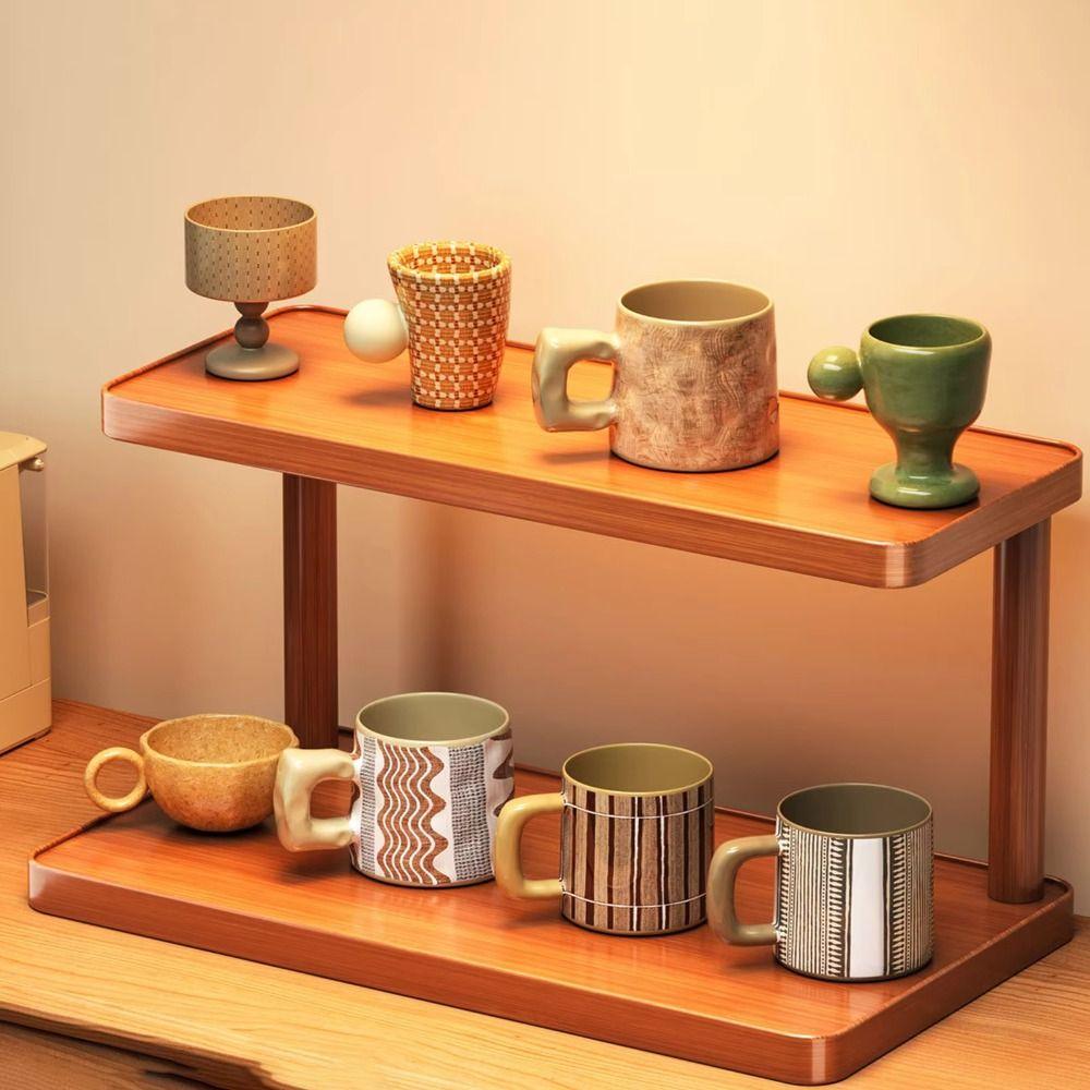 2-Tier Design Countertop Organizer Shelf Freestanding Tabletop Cup Holder  Bathroom