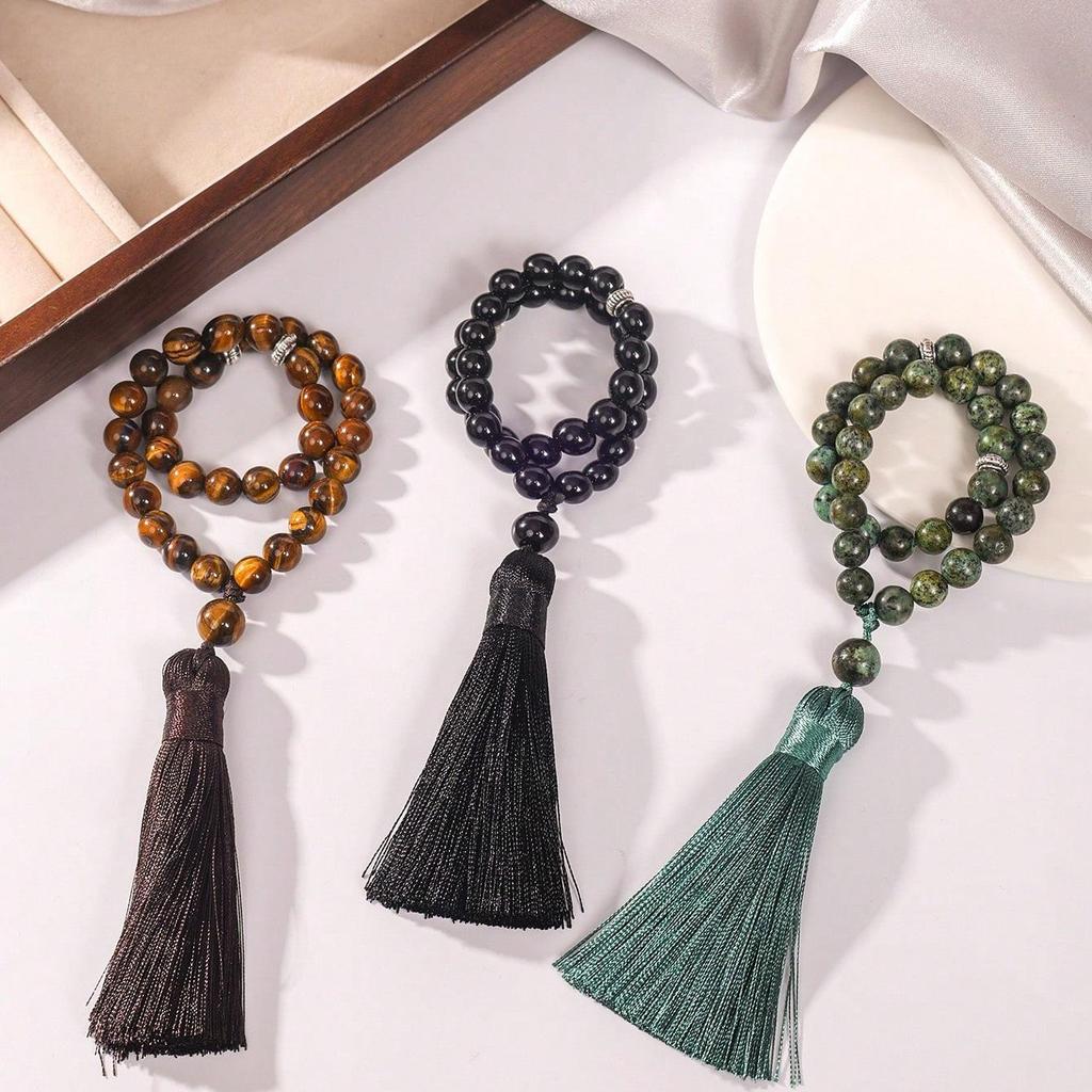 Космическое Парусное Плаванье Браслет из Натурального Кристалла с Бусинами для Молитвы из Африканской Сосны - 33 Бусины Дизайн Двойного Охвата