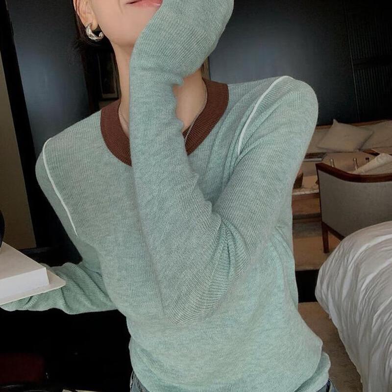 YUZHAOLIN Women's Color-Block Knitted Round Neck Sweater