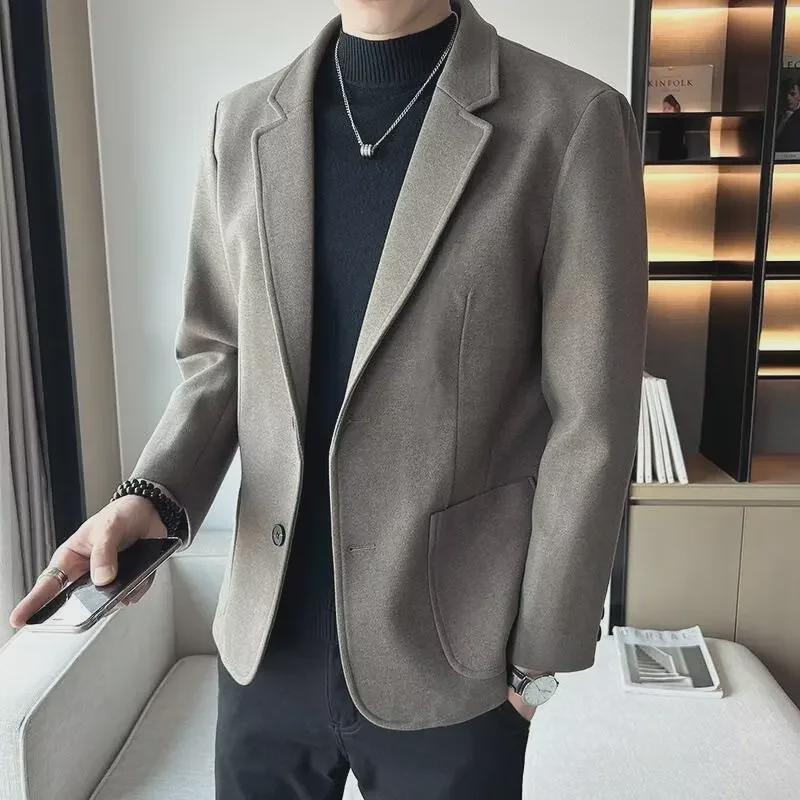 Men's Trendy Korean Wool Suit Jacket for Casual or Light Business Wear