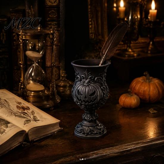 Biodegradable Pla Pencil Cup 3D Printed Gothic Pumpkin Pen Holder, Retro European Style Relief Stationery Vintage Goblet Container Organizer,