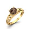 0.85 Ctw Round Smoky Quartz 925 Sterling Silver Gold Vermeil Solitaire Filigree Women Promise Ring