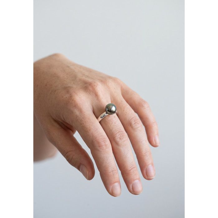 Bague - Pearls & Colors - Jonc Simple - Véritable Perle de Culture de Tahiti - Argent 925 - 8-9 mm