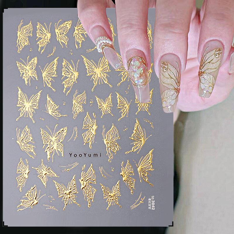 Наклейки для дизайна ногтей-бабочки 5D бронзовое серебро Аврора лазерное украшение для ногтей своими руками