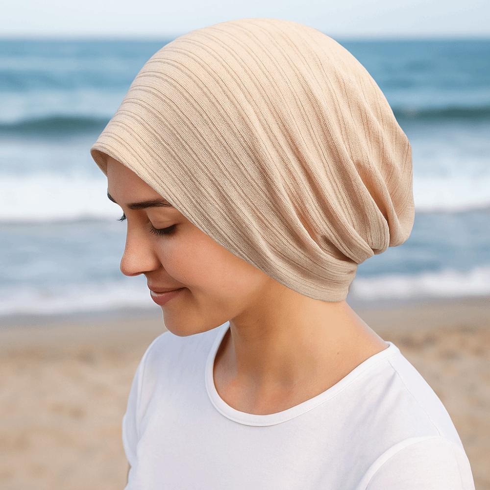 Double Layer Stripes Slouchy Beanies Hat Fabric Caps Thin Hedging Cap Men Women
