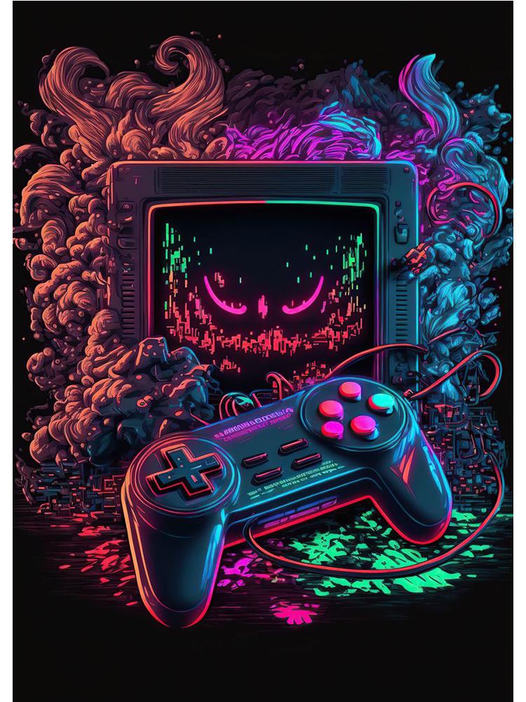 Неоновый красочный геймерский контроллер, крутой игровой настенный художественный холст, живопись, поп-арт, постеры и принты, декор для комнаты, подарок, Cuadros, без светодиода