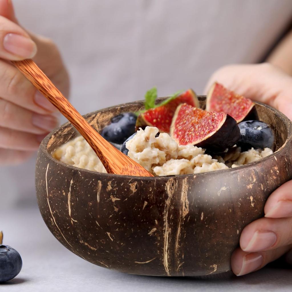 12-15CM Polished Coconut Shell Bowls Serving Dishes Fruit Salad Wooden Reusable Utensils Natural Coconut Bowl Breakfast Party