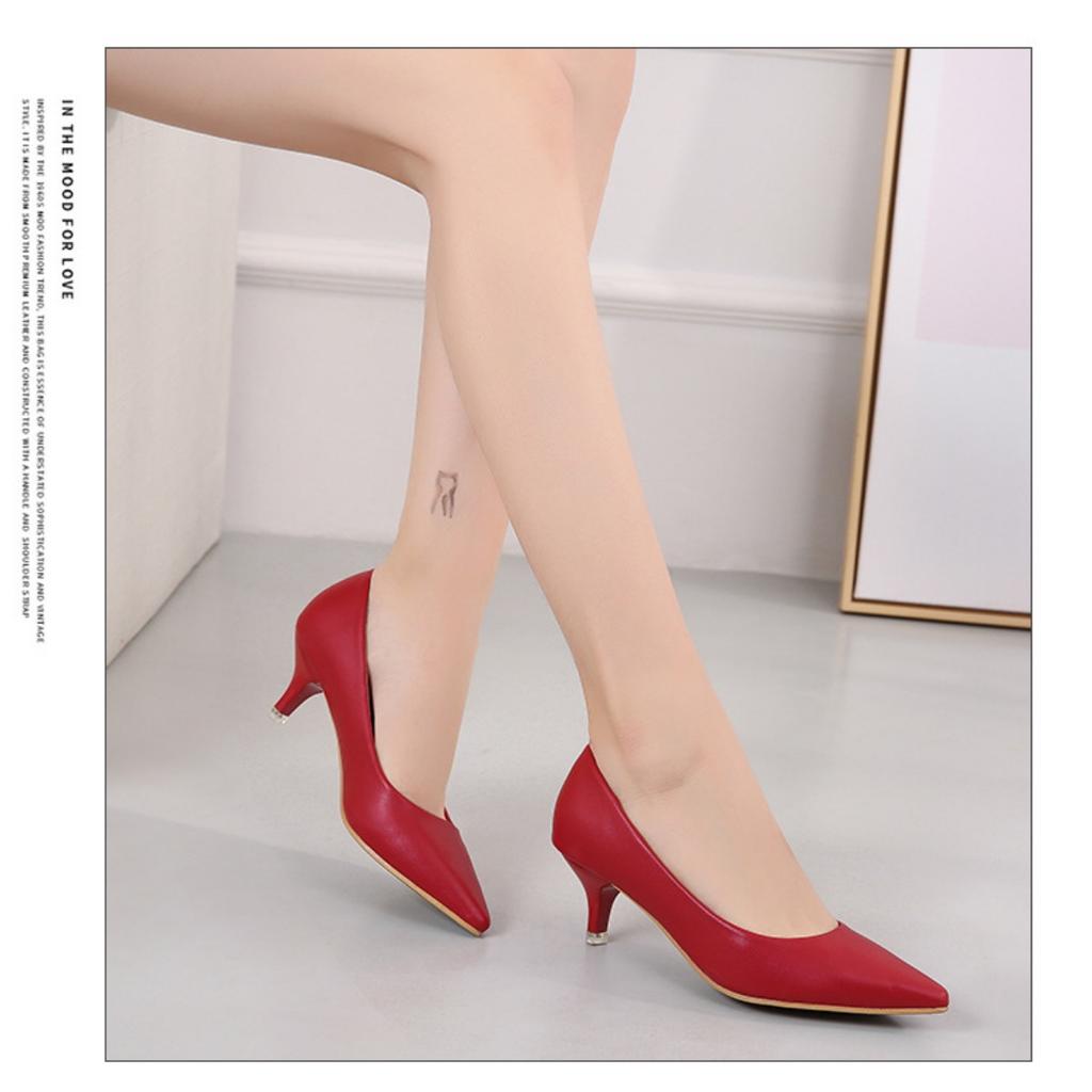 Женские элегантные черные туфли на среднем каблуке, остроносые шпильки, верх из искусственной кожи, резиновая подошва, легкие - размер 35-43