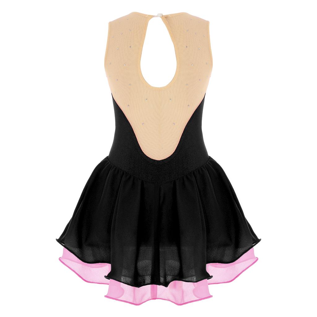 Girls' Figure Skating Dress Sleeveless Glitter Rhinestone Ballet Leotard Dress Competition Costume Gymnastics Suit