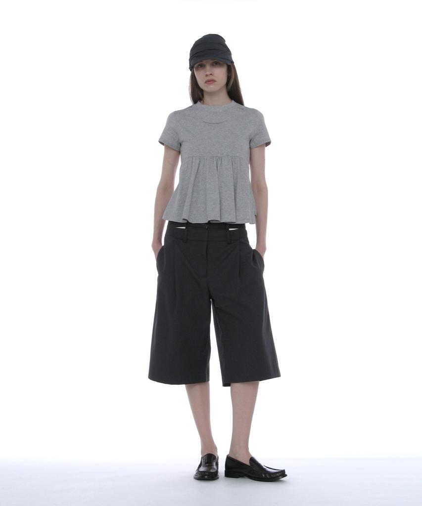 PARTIMENTO WOMEN Overlay Peplum Short Sleeve Tee_Melange